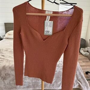 H&M Rust V-Neck Sweater